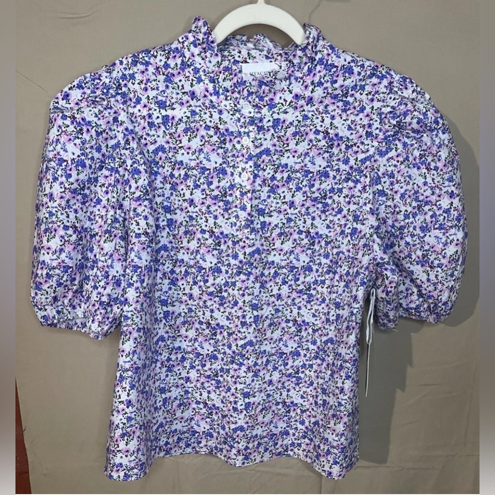 Hyacinth House Tuckernuck Lilac Floral Florence Short Sleeve Blouse NWT